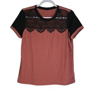 Black lace, pink mauve color blouse. No tags. Read details. Size Adult Small or